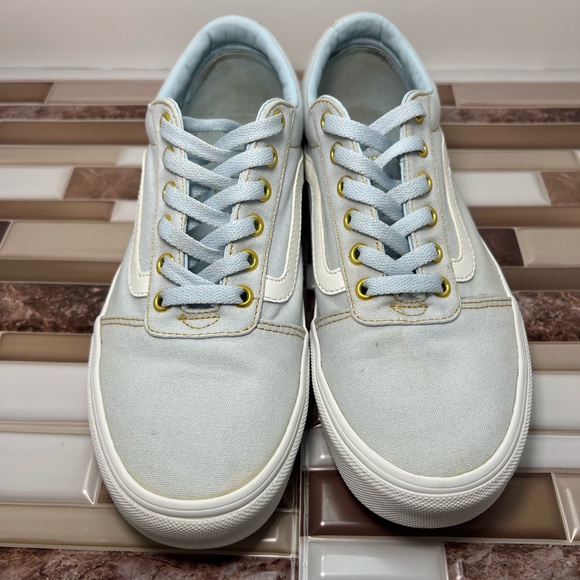 Vans Old Skool Shoe Light Blue with gold eyelet, gold stitching. Women Size 9.5 - Picture 9 of 13